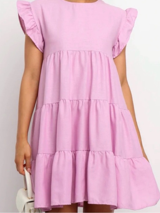Petal & Pup Dresses & Skirts - Petal & Pup Ruffle Sleeve Tiered Cotton/Linen Lilac Babydoll Mini Dress Size 2